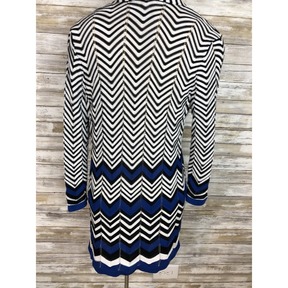 Chico's Open Cardigan Sweater Size 1 - Blue White Black Chevron M - Picture 6 of 8